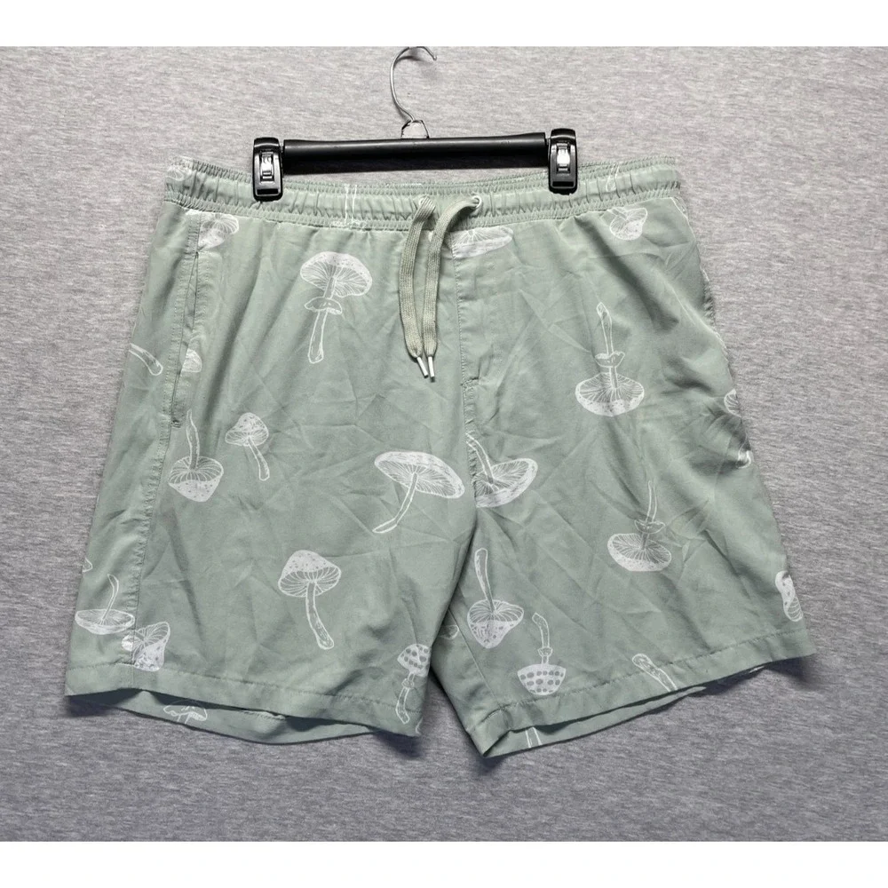 Fresh By Drill Swim Trunks Shorts Mens XL Sage Green Mushroom Print Beach Wear